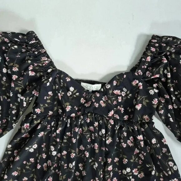 WAYF black and floral baby doll dress puff sleeve sz XS/S - Picture 3 of 14